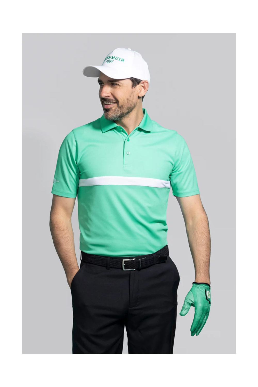 G.Cleland Mens Golf Shirt Marine Green/White