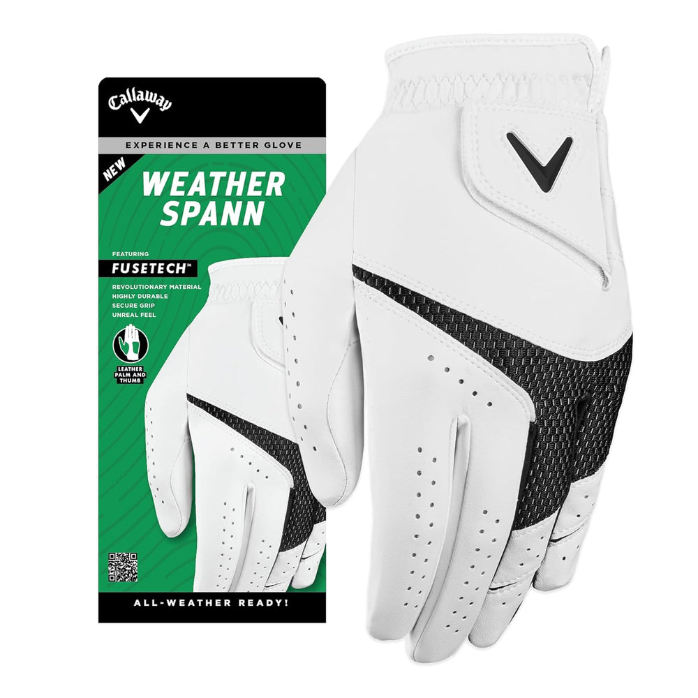 Callaway Golf Weather Spann Glove (Worn on Left Hand,White,X-Large,Men's)