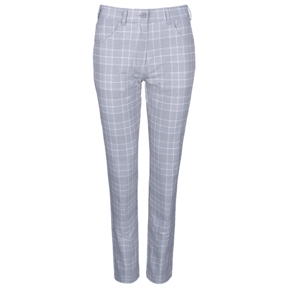 Ladies Kaley Stretch Trousers Light Grey - White Check