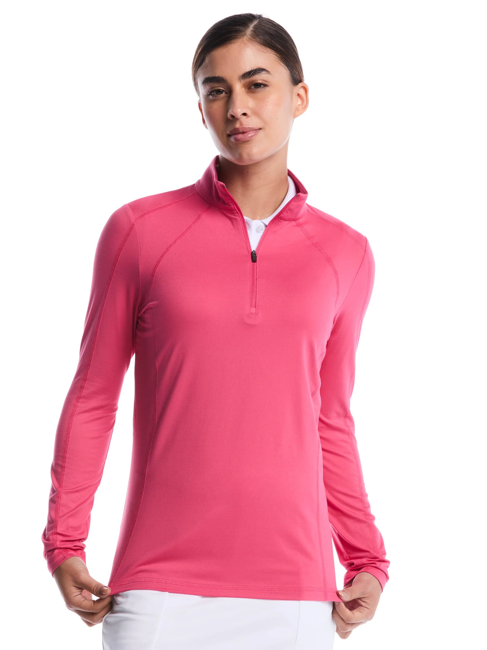 Women's Quarter Zip Brushed Heather Pullover - Coral Paradise
